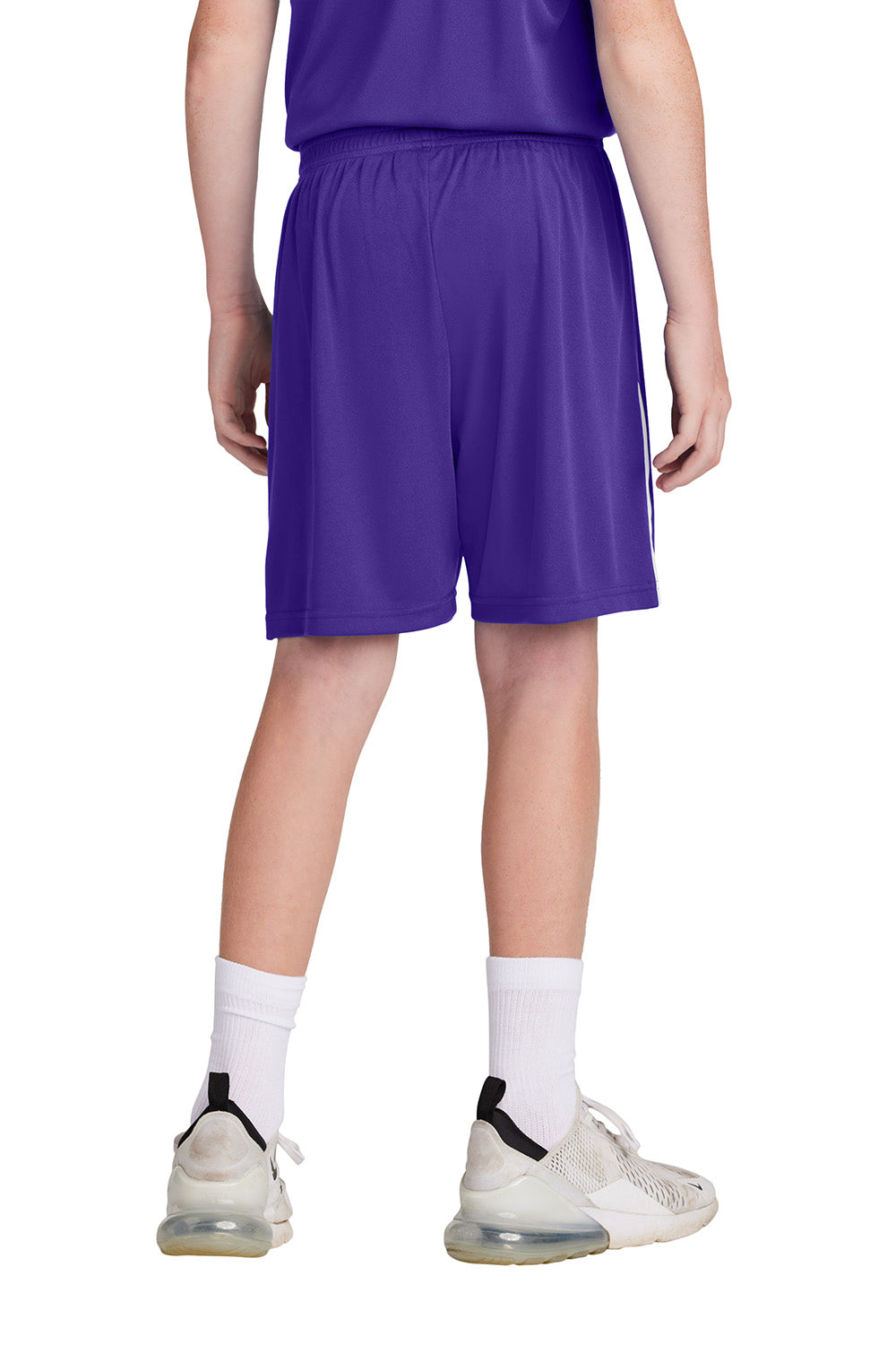 Sport-Tek YST103 Youth Competitor United Athletic Shorts Purple/White Model Back