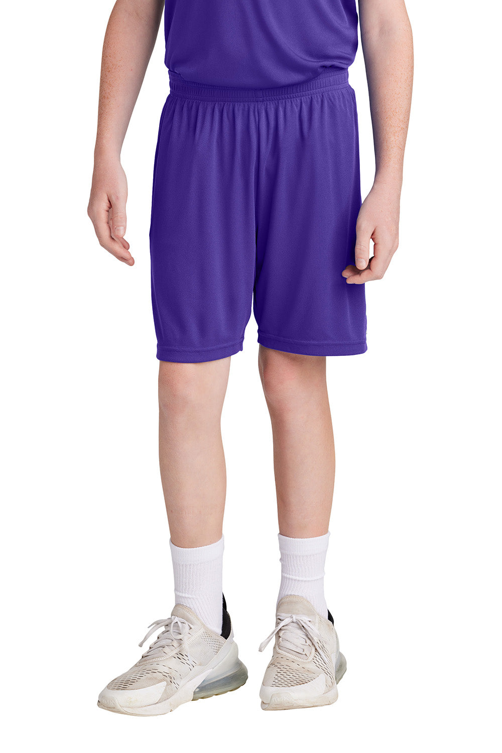 Sport-Tek YST103 Youth Competitor United Athletic Shorts Purple/White Model Front