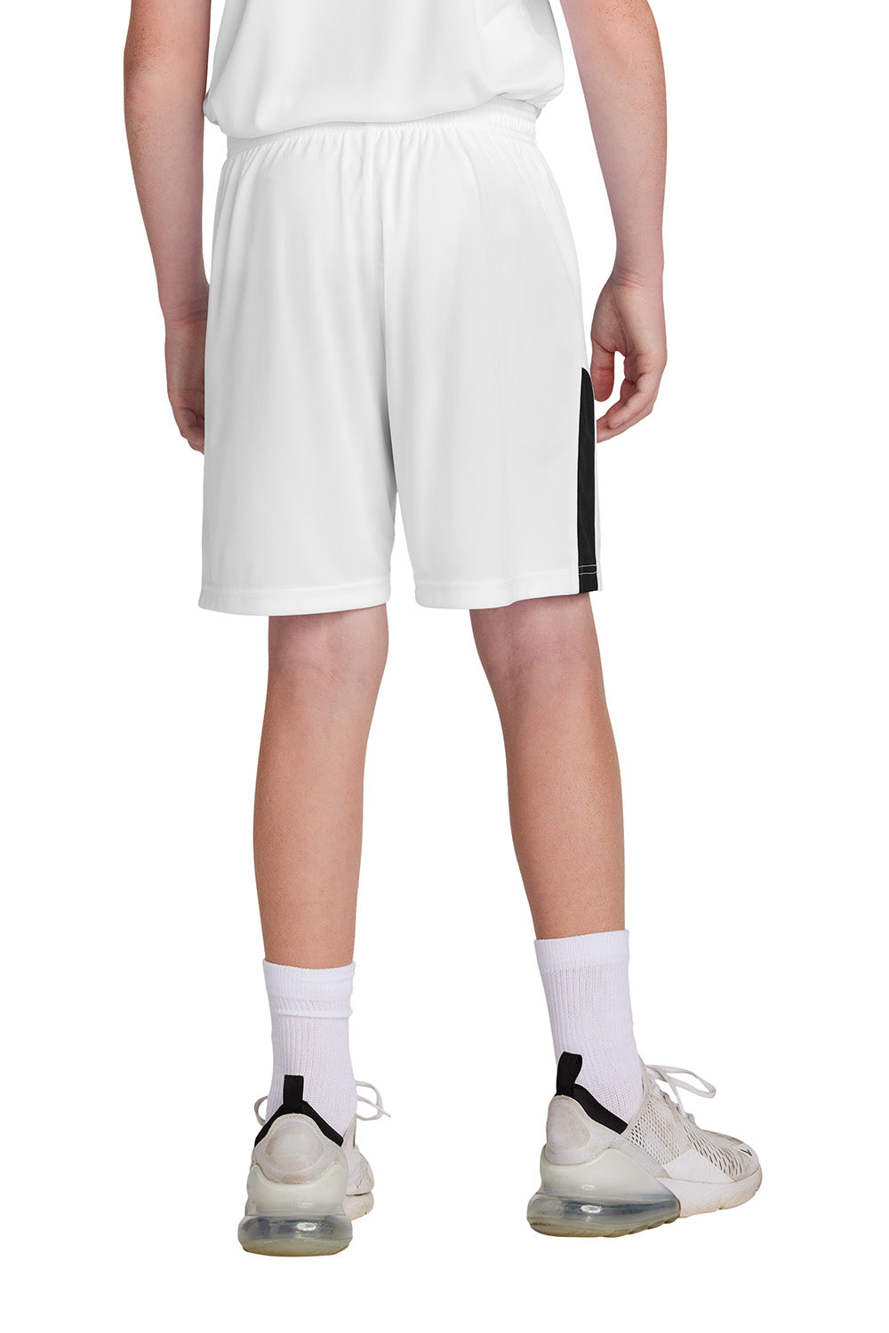 Sport-Tek YST103 Youth Competitor United Athletic Shorts White/Black Model Back