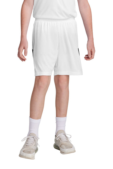 Sport-Tek YST103 Youth Competitor United Athletic Shorts White/Black Model Front