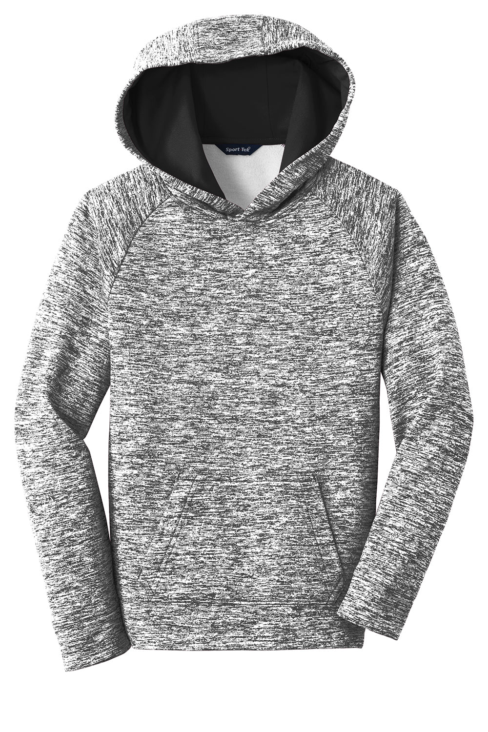 Sport-Tek YST225 Youth Electric Heather Moisture Wicking Fleece Hooded Sweatshirt Hoodie Black Electric Flat Front