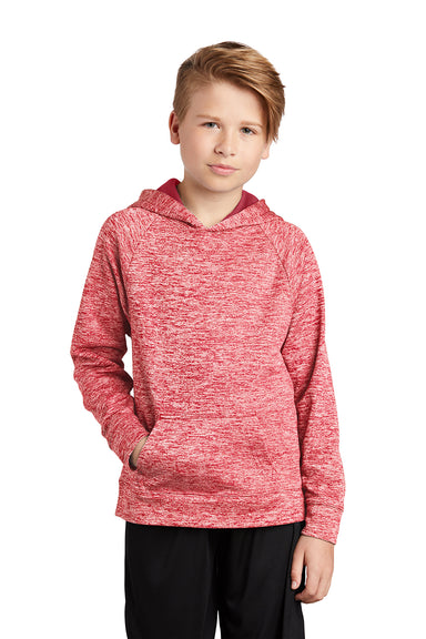 Sport-Tek YST225 Youth Electric Heather Moisture Wicking Fleece Hooded Sweatshirt Hoodie Deep Red Electric Model Front