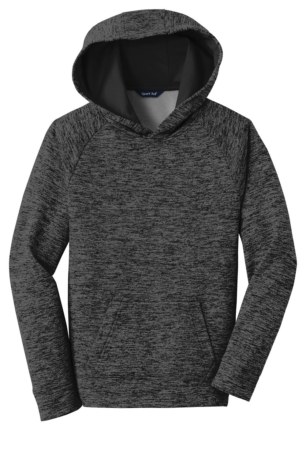 Sport-Tek YST225 Youth Electric Heather Moisture Wicking Fleece Hooded Sweatshirt Hoodie Grey Black Electric Flat Front