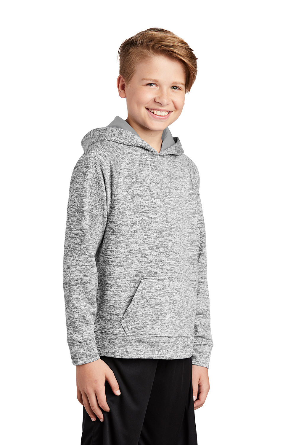 Sport-Tek YST225 Youth Electric Heather Moisture Wicking Fleece Hooded Sweatshirt Hoodie Silver Grey Electric Model 3q