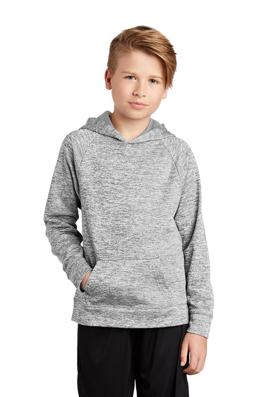 Sport-Tek YST225 Youth Electric Heather Moisture Wicking Fleece Hooded Sweatshirt Hoodie Silver Grey Electric Model Front