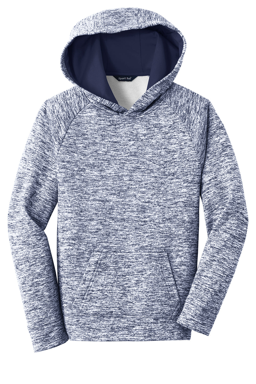 Sport-Tek YST225 Youth Electric Heather Moisture Wicking Fleece Hooded Sweatshirt Hoodie True Navy Blue Electric Flat Front