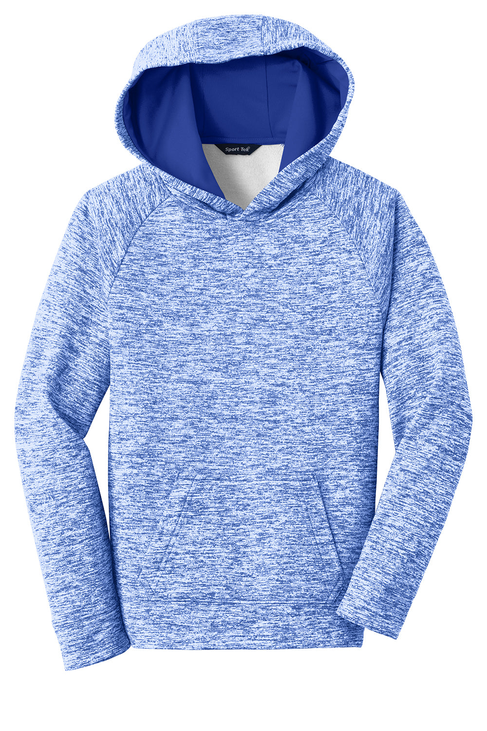 Sport-Tek YST225 Youth Electric Heather Moisture Wicking Fleece Hooded Sweatshirt Hoodie True Royal Blue Electric Flat Front