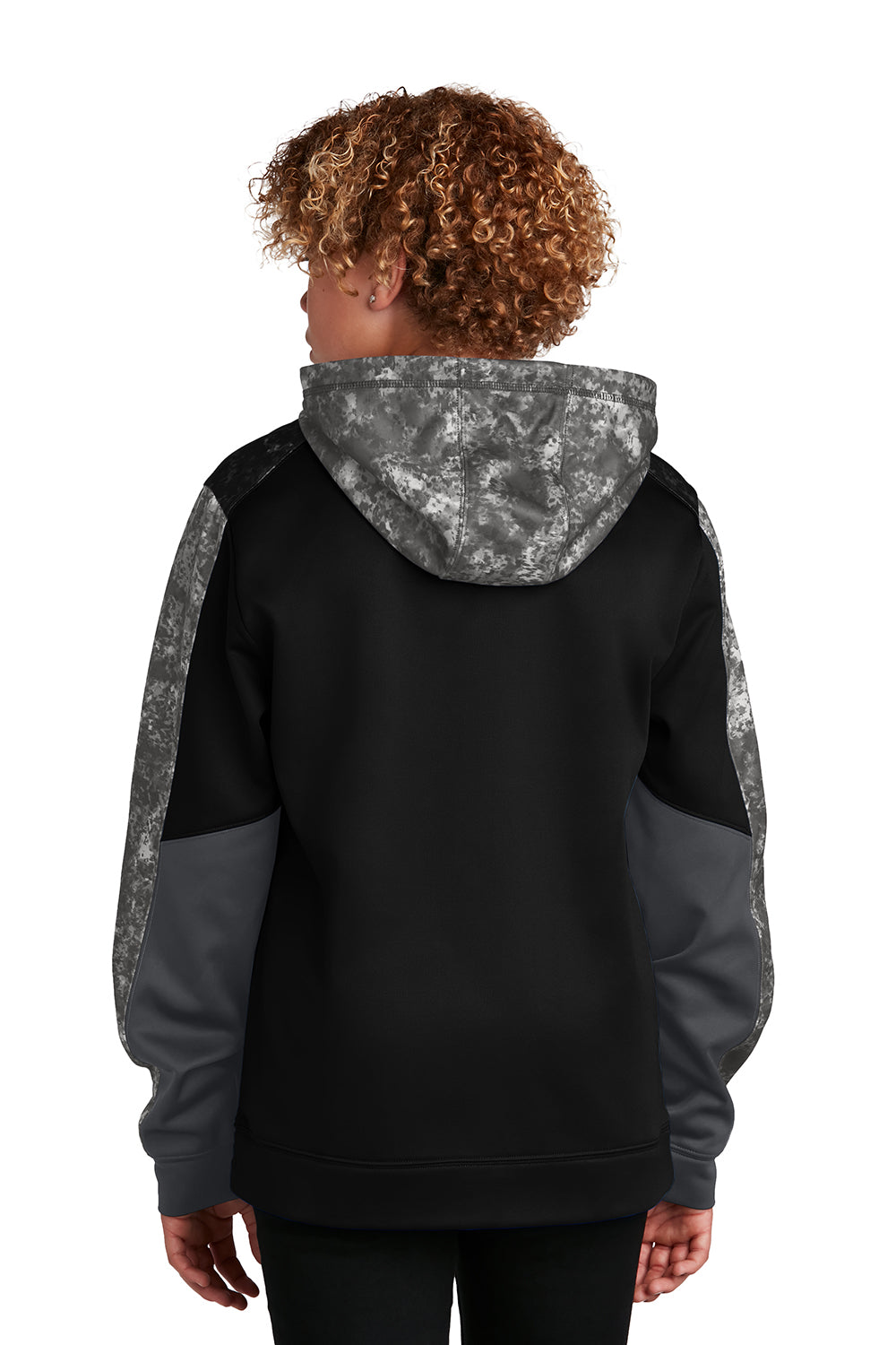 Sport-Tek YST231 Youth Sport-Wick Mineral Freeze Moisture Wicking Fleece Hooded Sweatshirt Hoodie Black Model Back