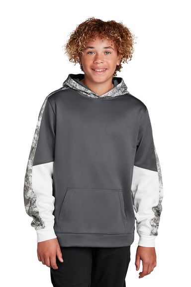 Sport-Tek YST231 Youth Sport-Wick Mineral Freeze Moisture Wicking Fleece Hooded Sweatshirt Hoodie Dark Smoke Grey Model Front