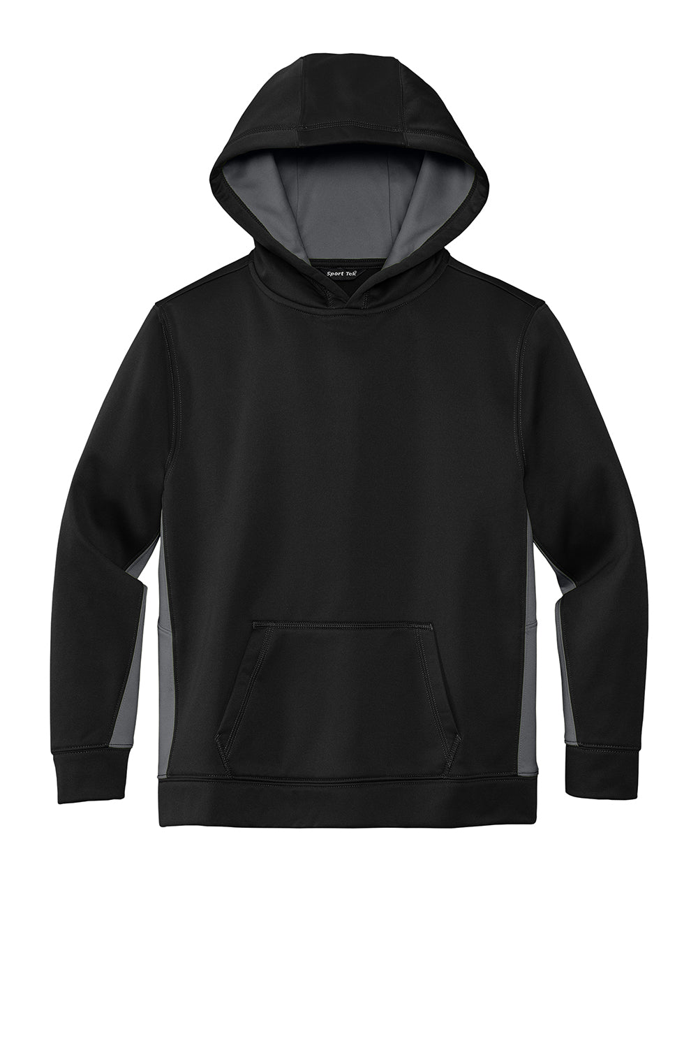 Sport-Tek YST235 Youth Sport-Wick Moisture Wicking Fleece Hooded Sweatshirt Hoodie Black/Dark Smoke Grey Flat Front