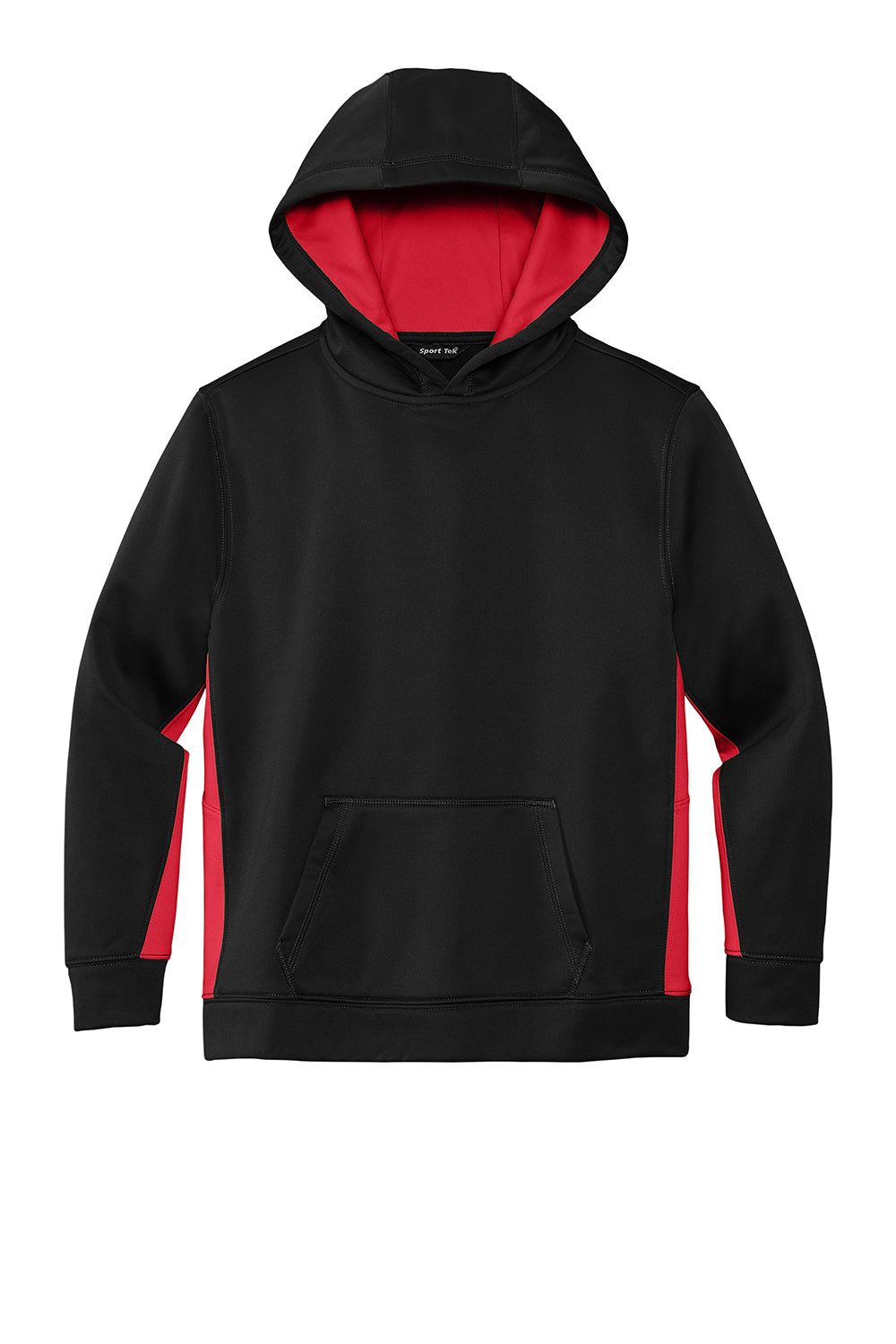 Sport-Tek YST235 Youth Sport-Wick Moisture Wicking Fleece Hooded Sweatshirt Hoodie Black/Deep Red Flat Front