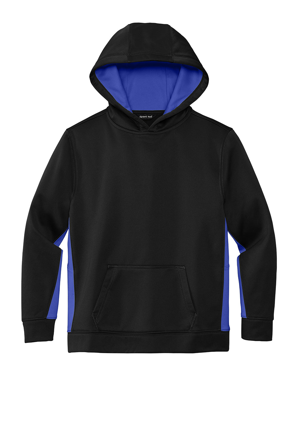 Sport-Tek YST235 Youth Sport-Wick Moisture Wicking Fleece Hooded Sweatshirt Hoodie Black/True Royal Blue Flat Front