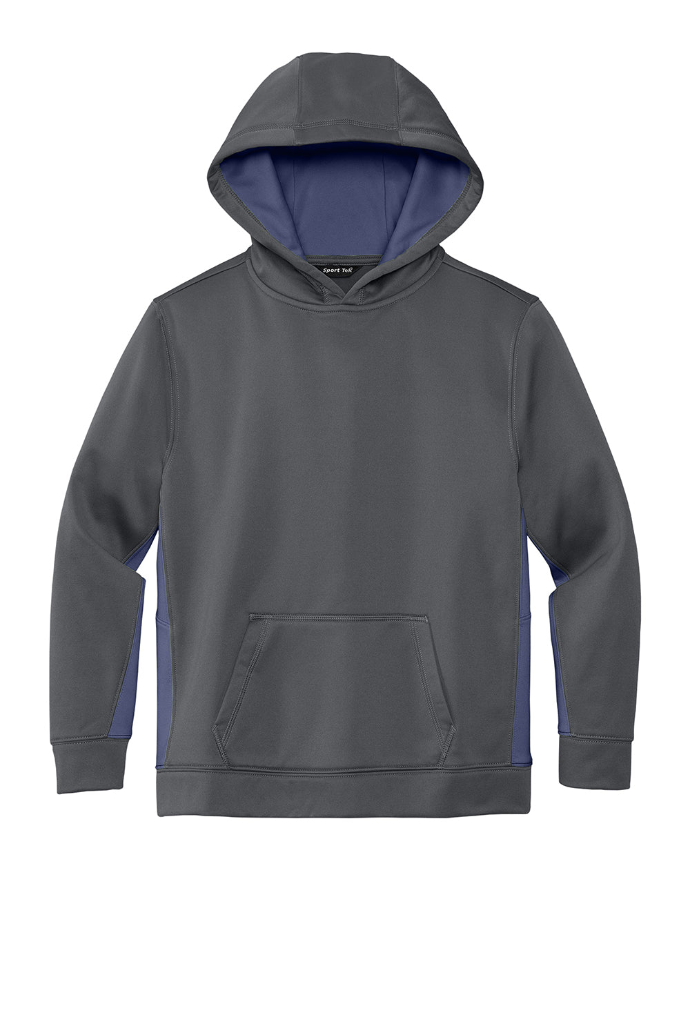 Sport-Tek YST235 Youth Sport-Wick Moisture Wicking Fleece Hooded Sweatshirt Hoodie Dark Smoke Grey/True Navy Blue Flat Front