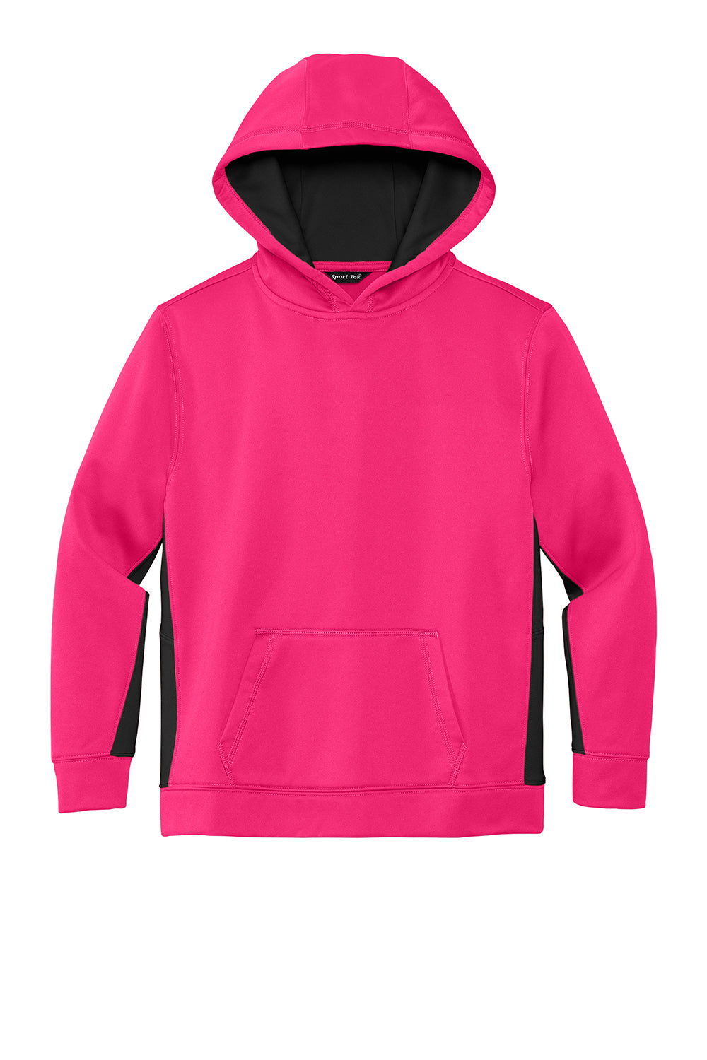 Sport-Tek YST235 Youth Sport-Wick Moisture Wicking Fleece Hooded Sweatshirt Hoodie Neon Pink/Black Flat Front