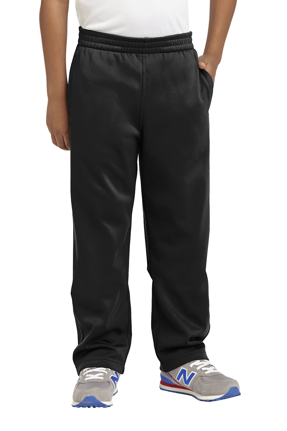 Sport-Tek YST237 Youth Sport Wick Moisture Wicking Fleece Sweatpants w/ Pockets Black Model Front