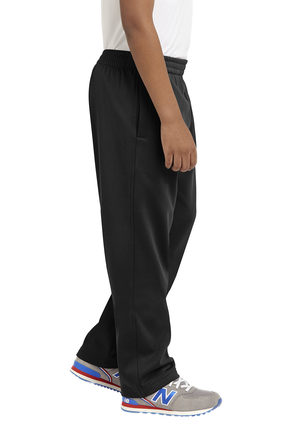 Sport-Tek YST237 Youth Sport Wick Moisture Wicking Fleece Sweatpants w/ Pockets Black Model Side