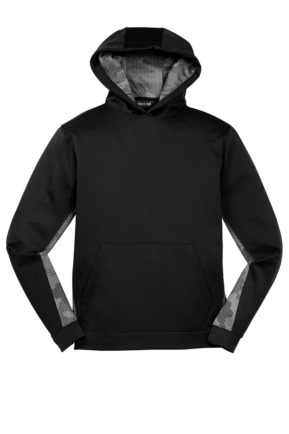 Sport-Tek YST239 Youth Sport-Wick CamoHex Moisture Wicking Fleece Hooded Sweatshirt Hoodie Black/Dark Smoke Grey Flat Front