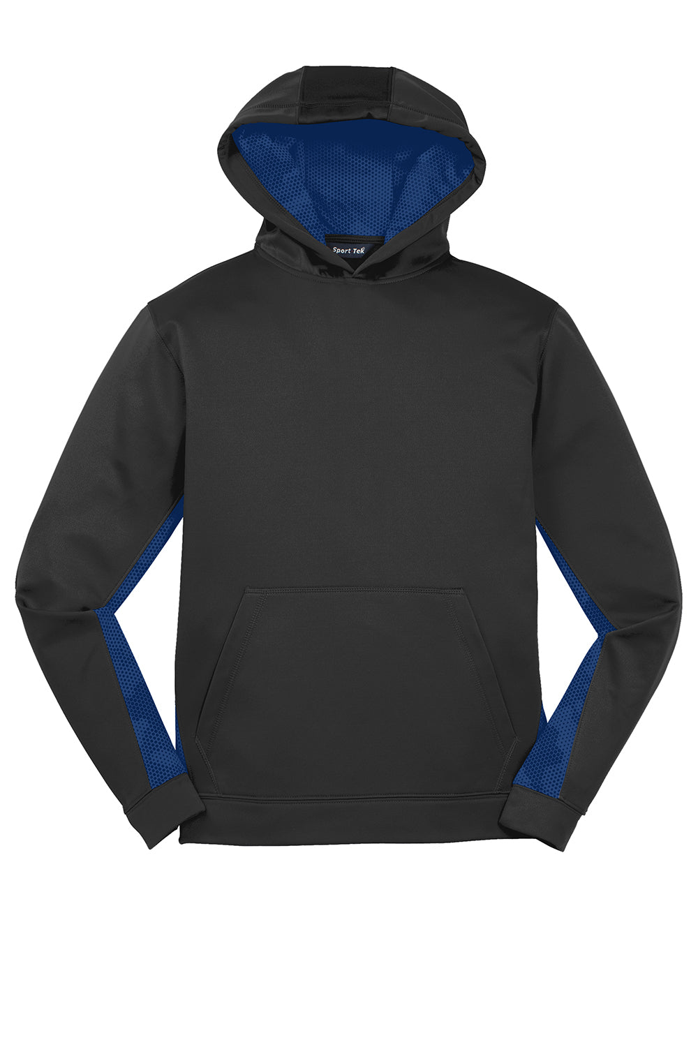 Sport-Tek YST239 Youth Sport-Wick CamoHex Moisture Wicking Fleece Hooded Sweatshirt Hoodie Black/True Royal Blue Flat Front