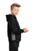 Sport-Tek YST239 Youth Sport-Wick CamoHex Moisture Wicking Fleece Hooded Sweatshirt Hoodie Black/Dark Smoke Grey Model Side