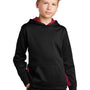 Sport-Tek Youth Sport-Wick CamoHex Moisture Wicking Fleece Hooded Sweatshirt Hoodie - Black/Deep Red