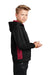 Sport-Tek YST239 Youth Sport-Wick CamoHex Moisture Wicking Fleece Hooded Sweatshirt Hoodie Black/Deep Red Model Side