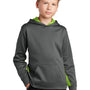 Sport-Tek Youth Sport-Wick CamoHex Moisture Wicking Fleece Hooded Sweatshirt Hoodie - Dark Smoke Grey/Lime Shock Green