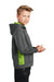 Sport-Tek YST239 Youth Sport-Wick CamoHex Moisture Wicking Fleece Hooded Sweatshirt Hoodie Dark Smoke Grey/Lime Shock Green Model Side