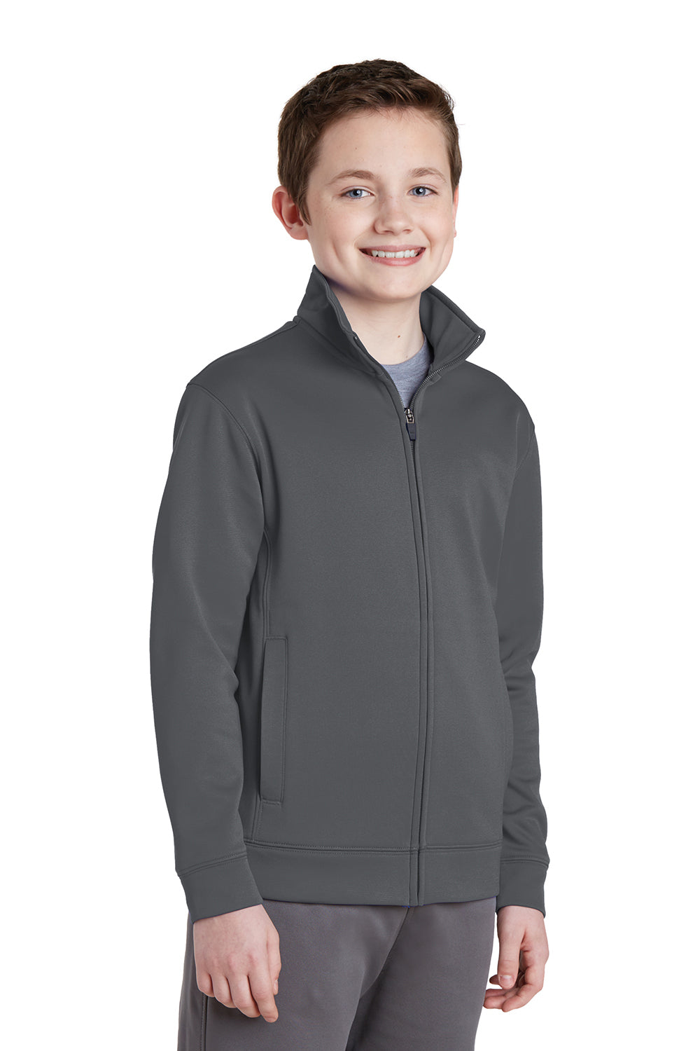 Sport-Tek YST241 Youth Sport-Wick Moisture Wicking Fleece Full Zip Sweatshirt Dark Smoke Grey Model 3q