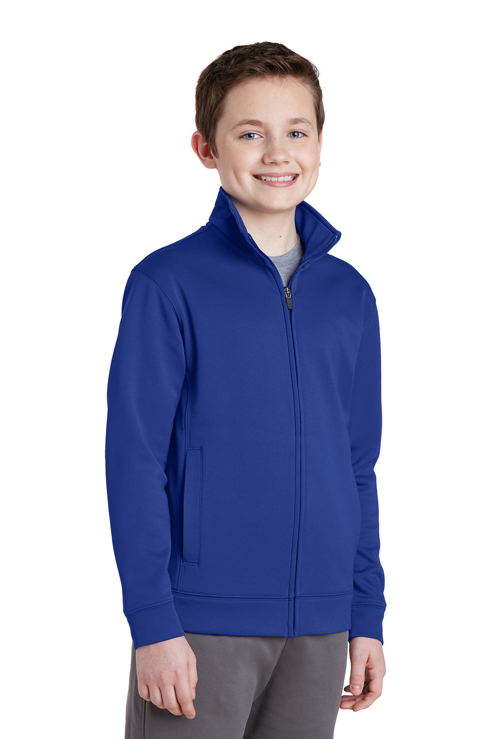 Sport-Tek YST241 Youth Sport-Wick Moisture Wicking Fleece Full Zip Sweatshirt True Royal Blue Model 3q