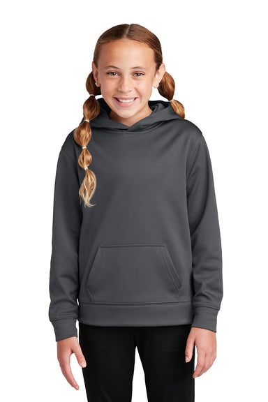 Sport-Tek YST244 Youth Sport-Wick Moisture Wicking Fleece Hooded Sweatshirt Hoodie Dark Smoke Grey Model Front