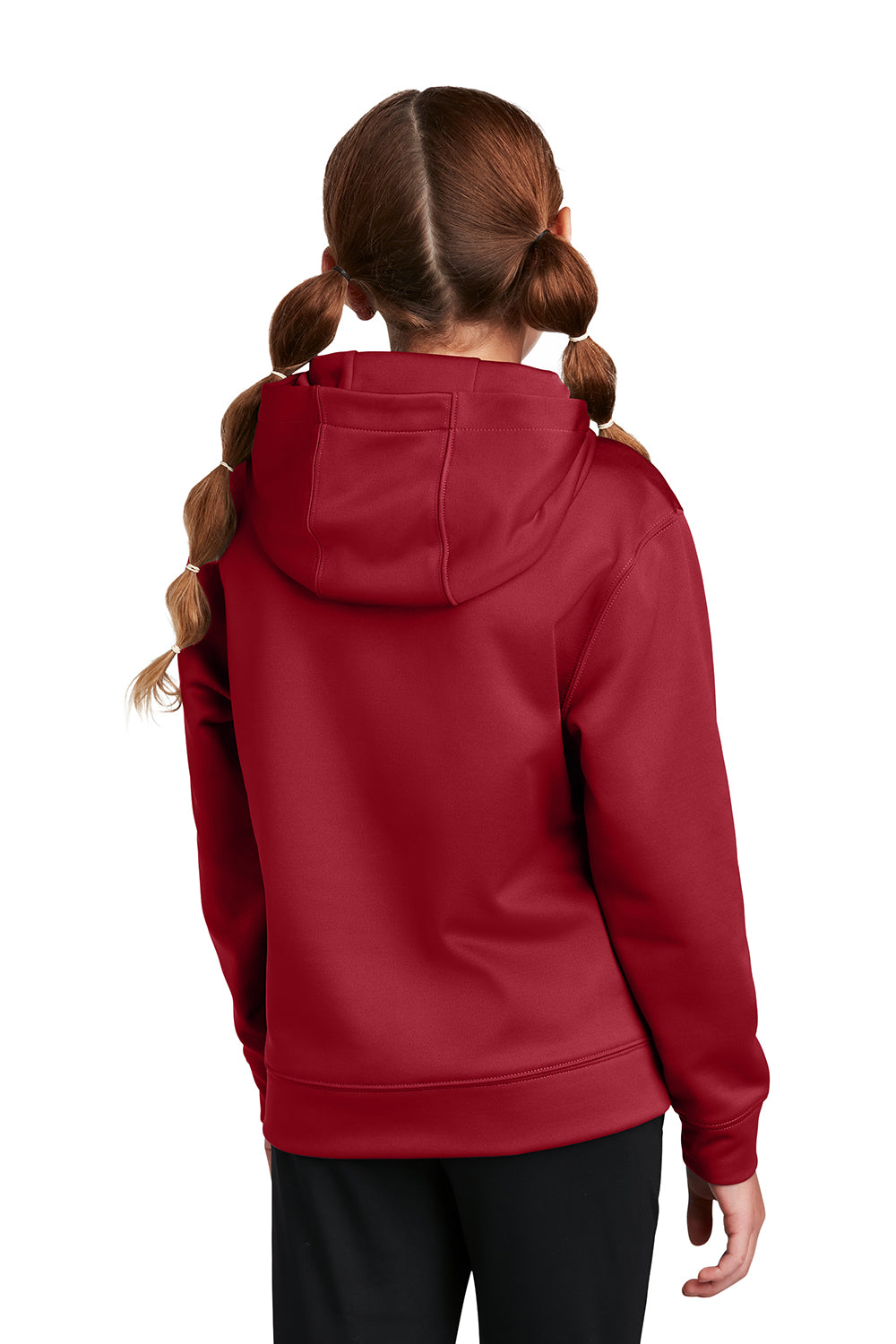 Sport-Tek YST244 Youth Sport-Wick Moisture Wicking Fleece Hooded Sweatshirt Hoodie Deep Red Model Back