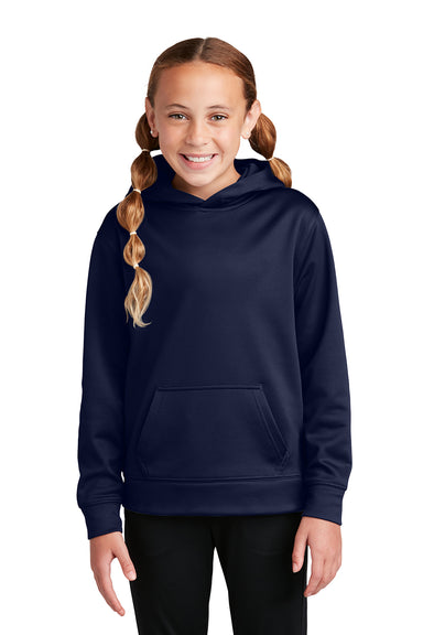 Sport-Tek YST244 Youth Sport-Wick Moisture Wicking Fleece Hooded Sweatshirt Hoodie Navy Blue Model Front