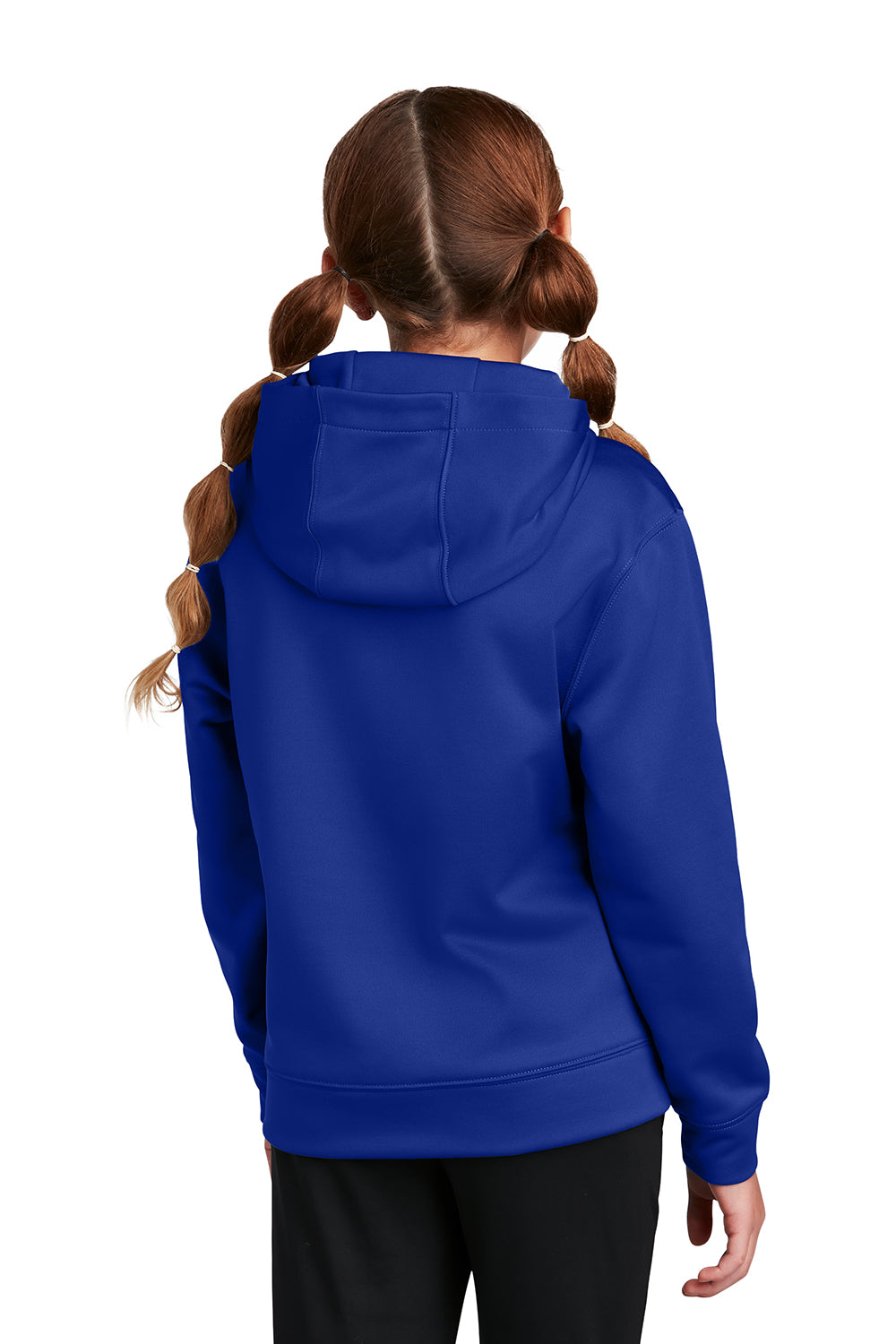 Sport-Tek YST244 Youth Sport-Wick Moisture Wicking Fleece Hooded Sweatshirt Hoodie True Royal Blue Model Back