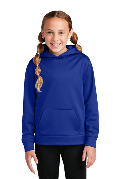 Sport-Tek YST244 Youth Sport-Wick Moisture Wicking Fleece Hooded Sweatshirt Hoodie True Royal Blue Model Front