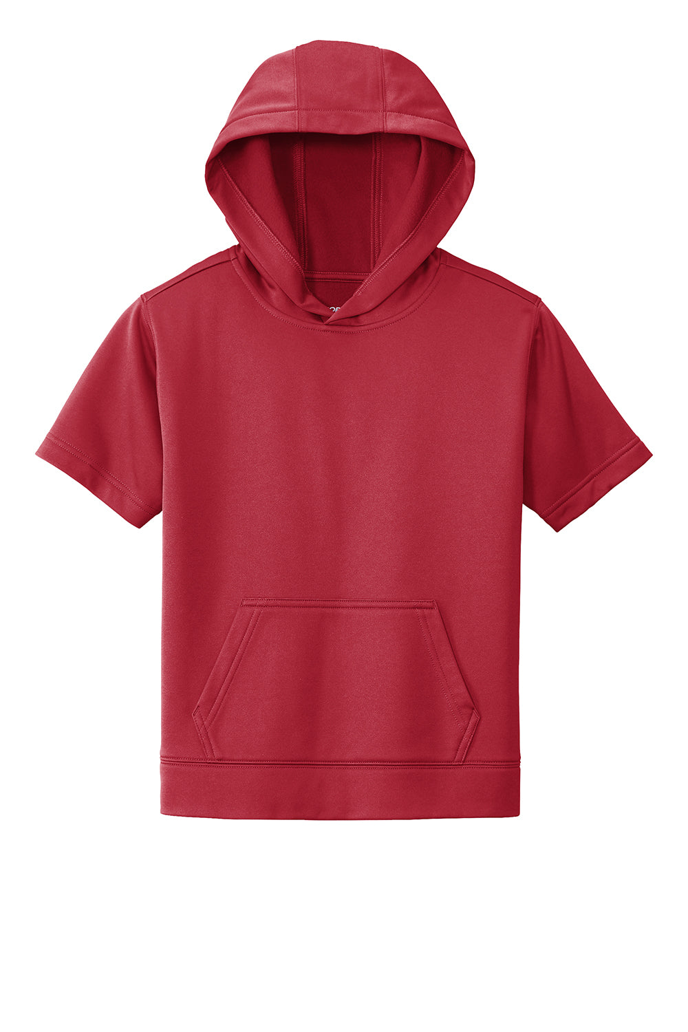 Sport-Tek YST251 Youth Fleece Moisture Wicking Short Sleeve Hooded Sweatshirt Hoodie Deep Red Flat Front