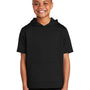 Sport-Tek Youth Fleece Moisture Wicking Short Sleeve Hooded Sweatshirt Hoodie - Black