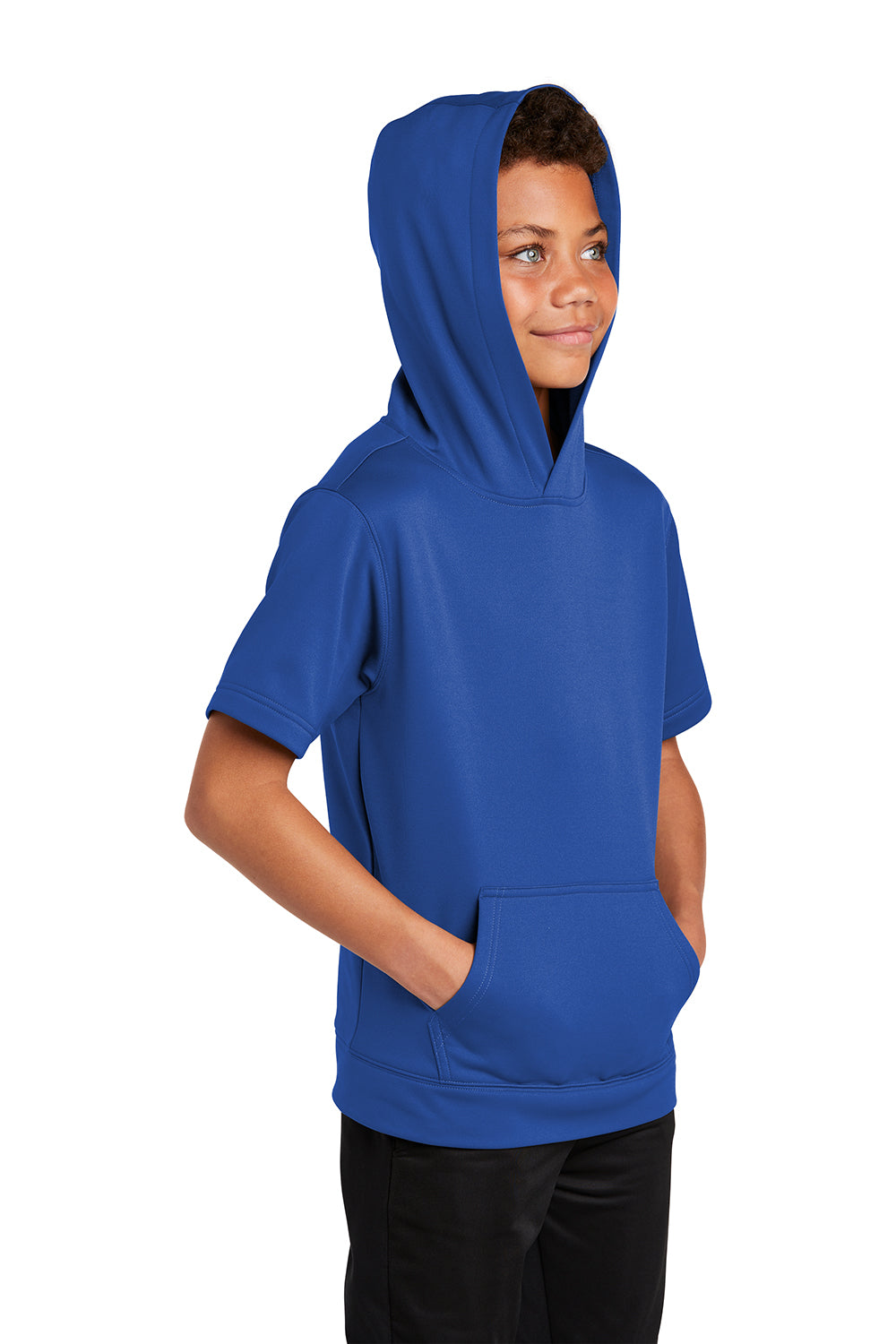 Sport-Tek YST251 Youth Fleece Moisture Wicking Short Sleeve Hooded Sweatshirt Hoodie True Royal Blue Model 3q