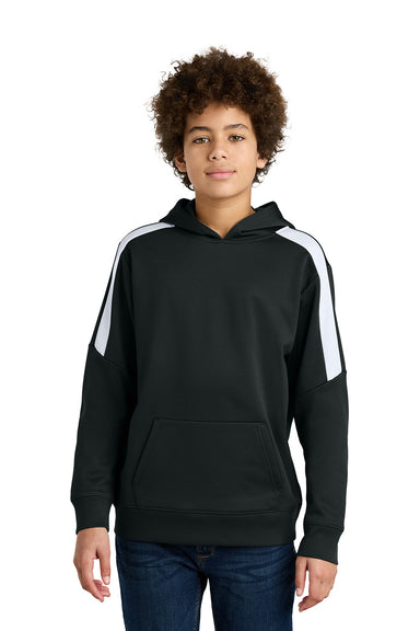 Sport-Tek YST255 Youth Sport-Wick United Fleece Hooded Sweatshirt Hoodie Black/White Model Front