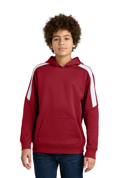 Sport-Tek YST255 Youth Sport-Wick United Fleece Hooded Sweatshirt Hoodie Deep Red/White Model Front