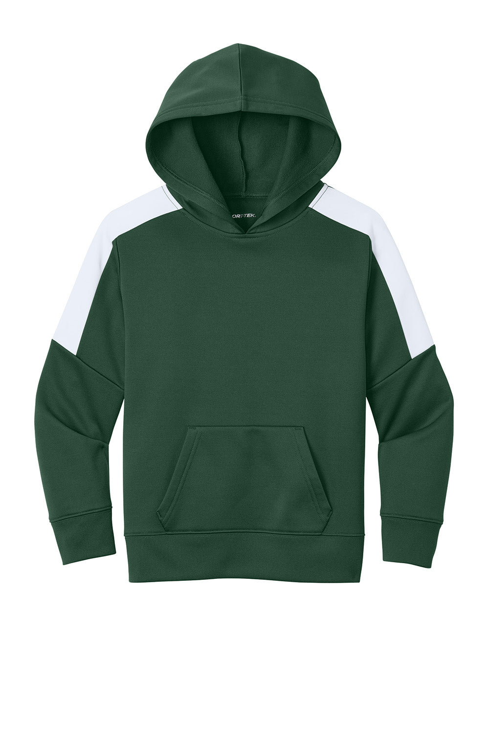 Sport-Tek YST255 Youth Sport-Wick United Fleece Hooded Sweatshirt Hoodie Forest Green/White Flat Front