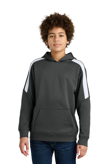 Sport-Tek YST255 Youth Sport-Wick United Fleece Hooded Sweatshirt Hoodie Iron Grey/White Model Front