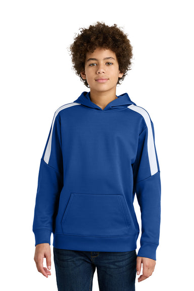 Sport-Tek YST255 Youth Sport-Wick United Fleece Hooded Sweatshirt Hoodie True Royal Blue/White Model Front