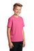 Sport-Tek YST340 Youth RacerMesh Moisture Wicking Short Sleeve Crewneck T-Shirt Bright Pink Model 3q