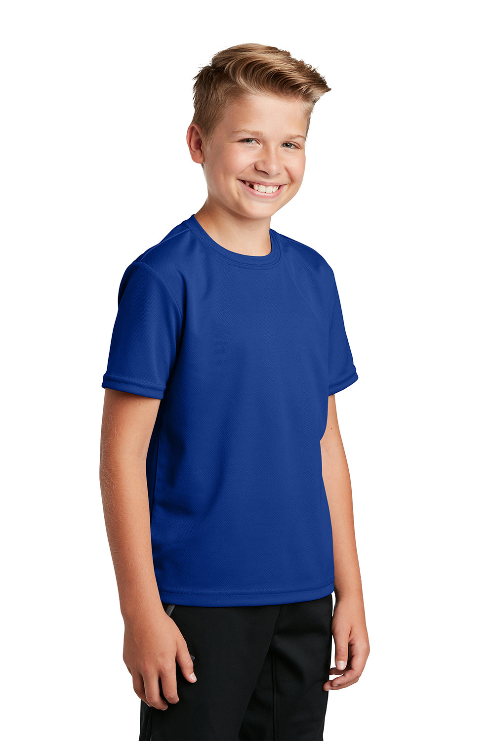 Sport-Tek YST340 Youth RacerMesh Moisture Wicking Short Sleeve Crewneck T-Shirt True Royal Blue Model 3q