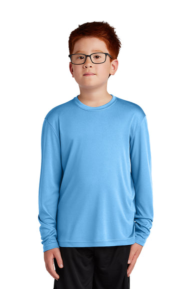 Sport-Tek YST350LS Youth Competitor Moisture Wicking Long Sleeve Crewneck T-Shirt Carolina Blue Model Front