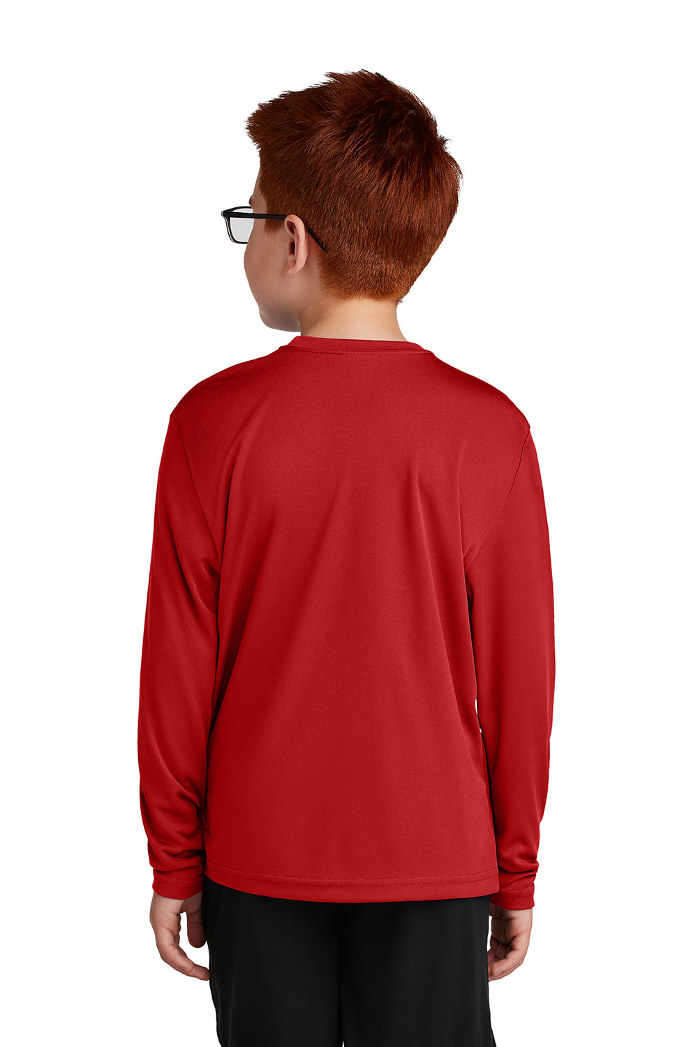 Sport-Tek YST350LS Youth Competitor Moisture Wicking Long Sleeve Crewneck T-Shirt Deep Red Model Back