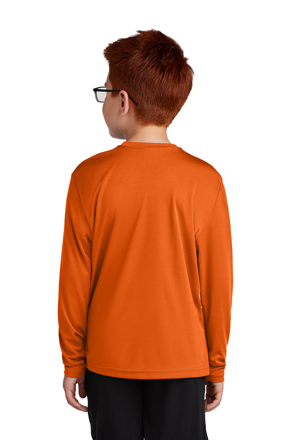 Sport-Tek YST350LS Youth Competitor Moisture Wicking Long Sleeve Crewneck T-Shirt Deep Orange Model Back