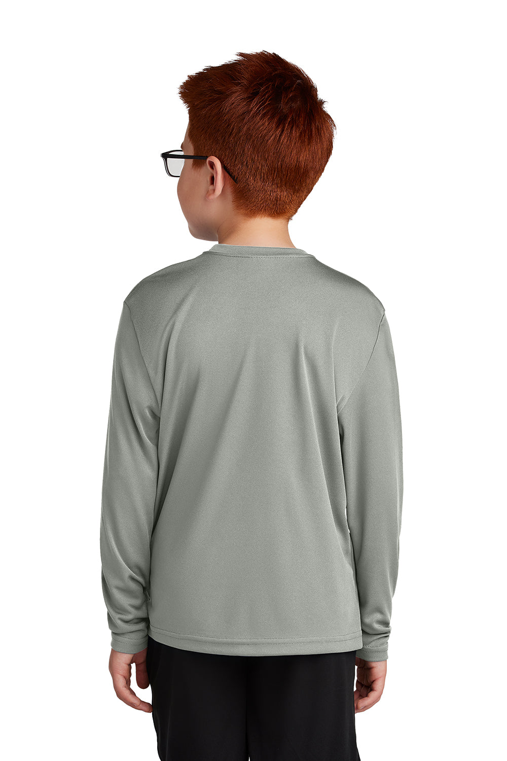 Sport-Tek YST350LS Youth Competitor Moisture Wicking Long Sleeve Crewneck T-Shirt Concrete Grey Model Back