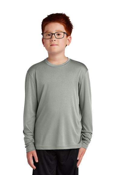 Sport-Tek YST350LS Youth Competitor Moisture Wicking Long Sleeve Crewneck T-Shirt Concrete Grey Model Front