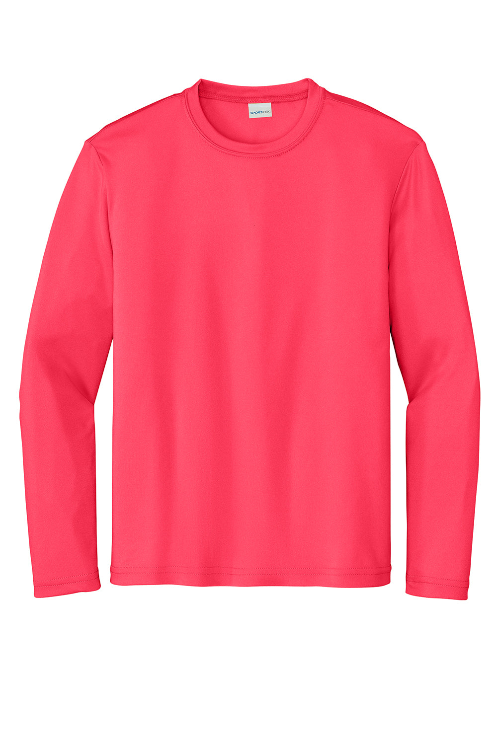 Sport-Tek YST350LS Youth Competitor Moisture Wicking Long Sleeve Crewneck T-Shirt Hot Coral Pink Flat Front